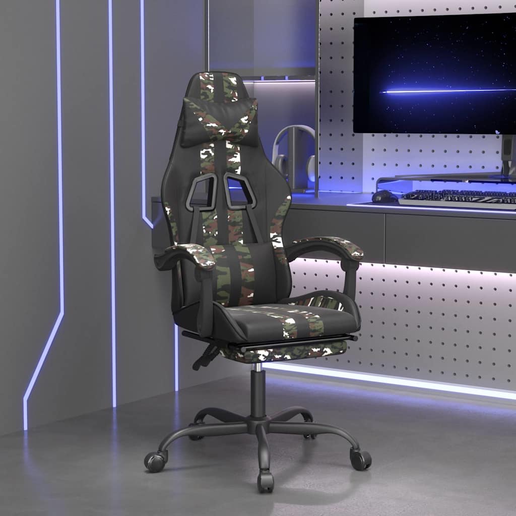 Vidaxl gamestoel met voetensteun kunstleer zwart en camouflage