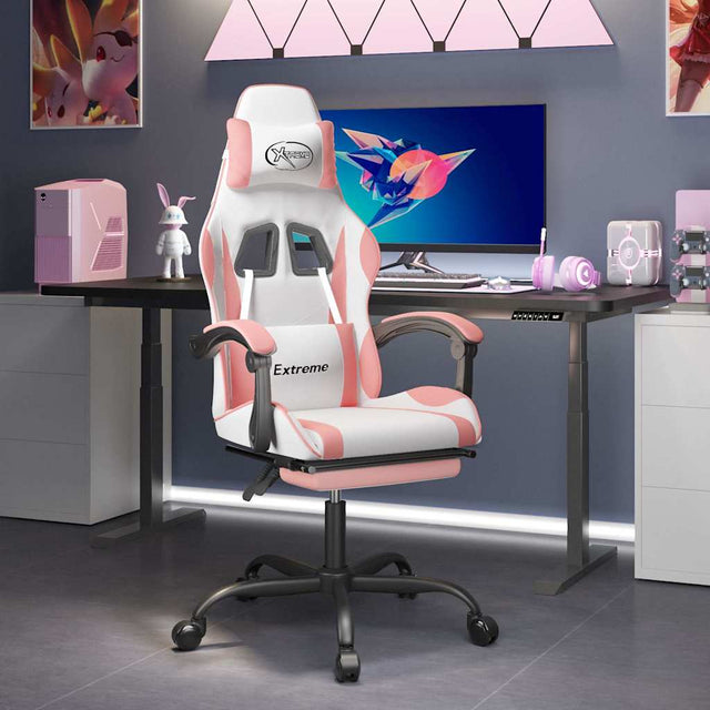 Vidaxl gamestoel met voetensteun kunstleer wit en roze
