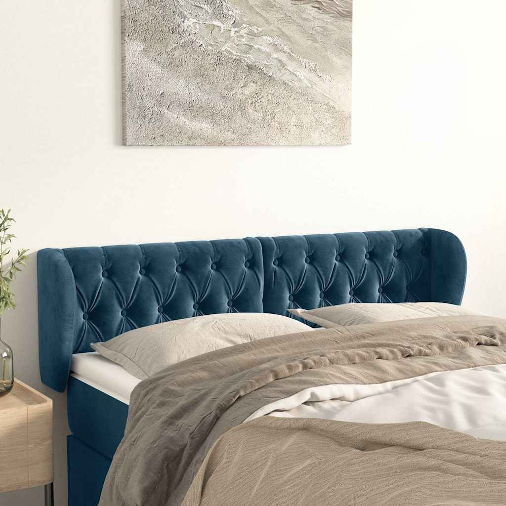 Vidaxl hoofdbord met randen 163x23x78 88 cm fluweel donkerblauw