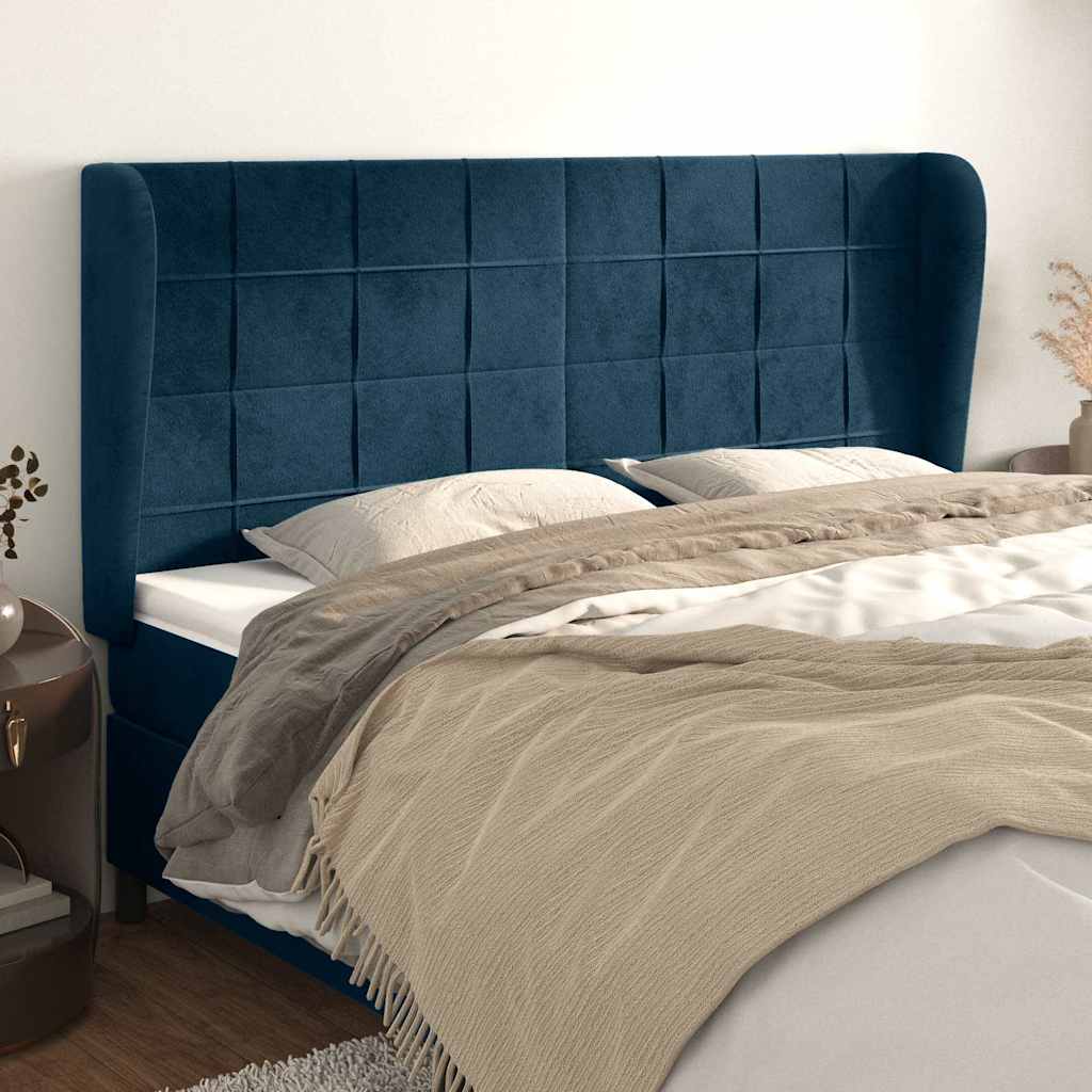 Vidaxl hoofdbord met randen 203x23x118 128 cm fluweel donkerblauw