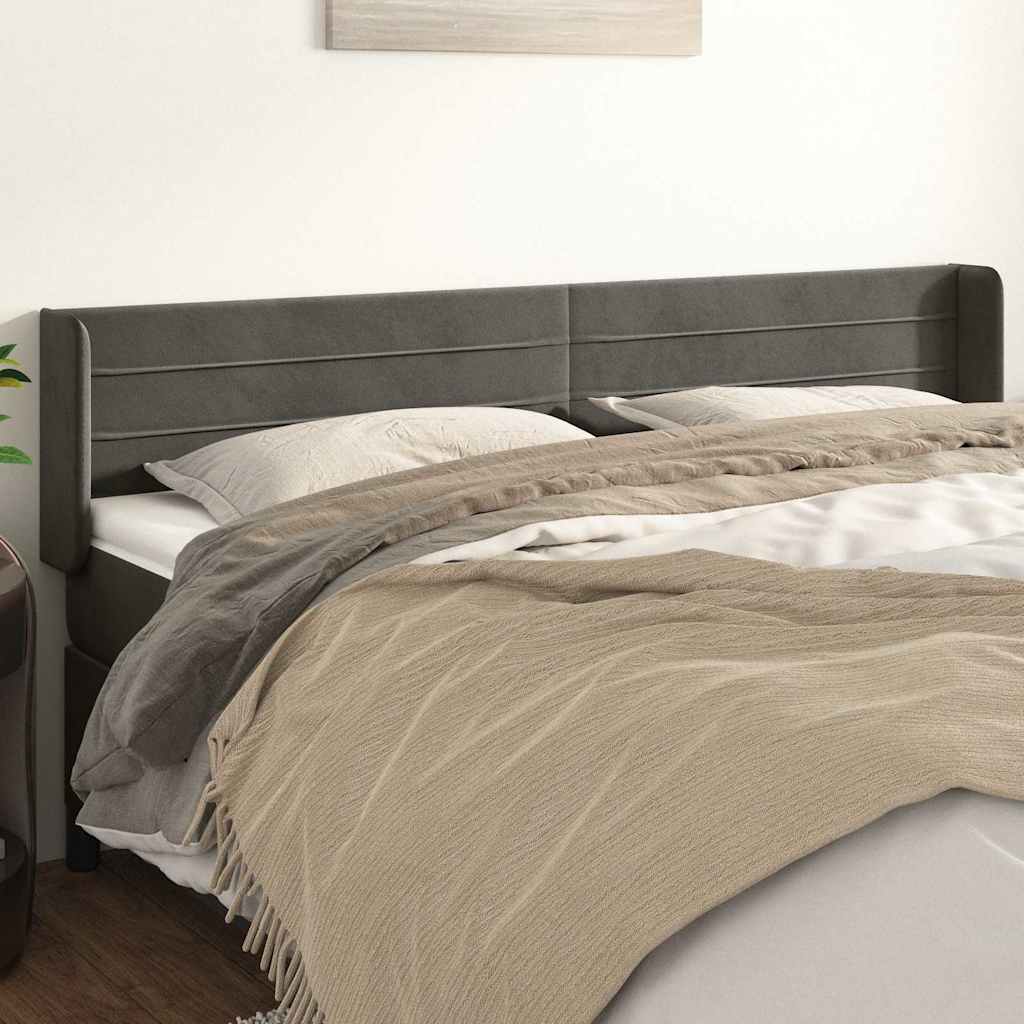 Vidaxl hoofdbord met randen 203x16x78 88 cm fluweel donkergrijs