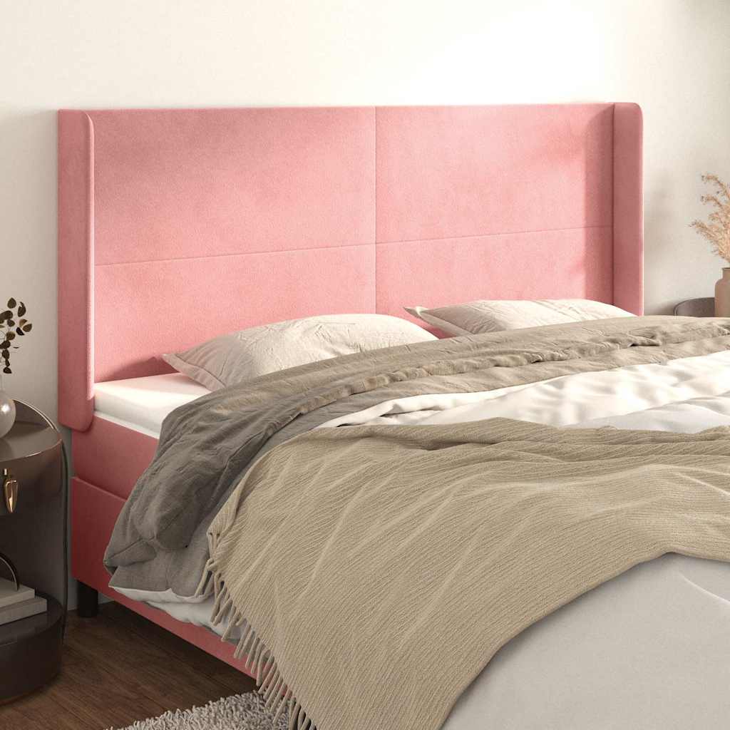 Vidaxl hoofdbord met randen 203x16x118 128 cm fluweel roze