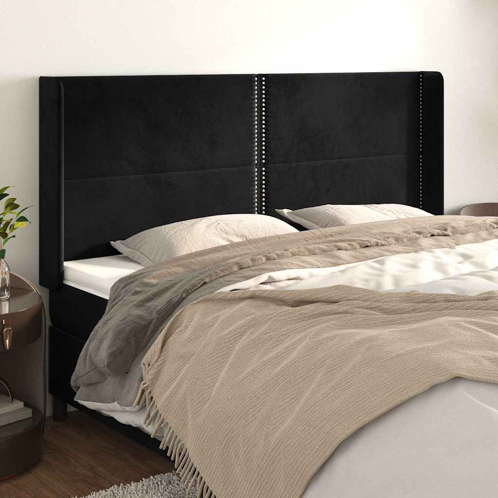 Vidaxl hoofdbord met randen 203x16x118 128 cm fluweel zwart