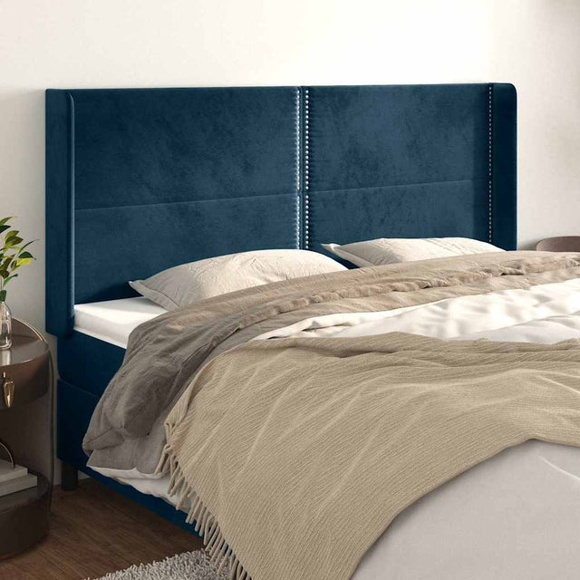 Vidaxl hoofdbord met randen 203x16x118 128 cm fluweel donkerblauw
