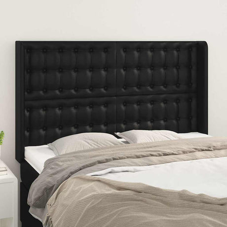 Vidaxl hoofdbord met randen 147x16x118 128 cm kunstleer zwart