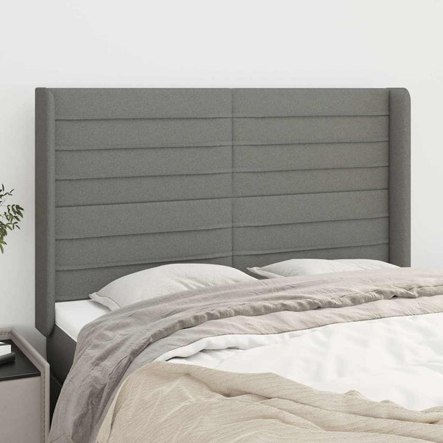 Vidaxl hoofdbord met randen 147x16x118 128 cm stof donkergrijs