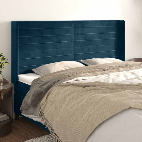 Vidaxl hoofdbord met randen 163x16x118 128 cm fluweel donkerblauw