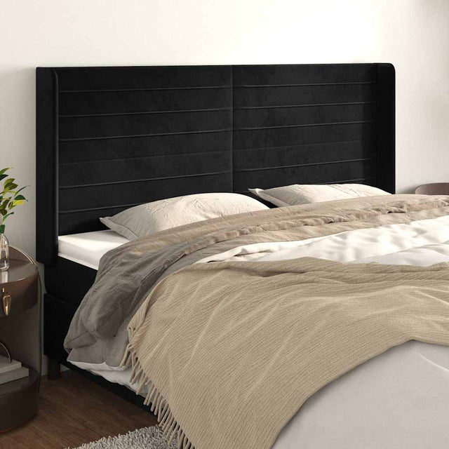 Vidaxl hoofdbord met randen 183x16x118 128 cm fluweel zwart