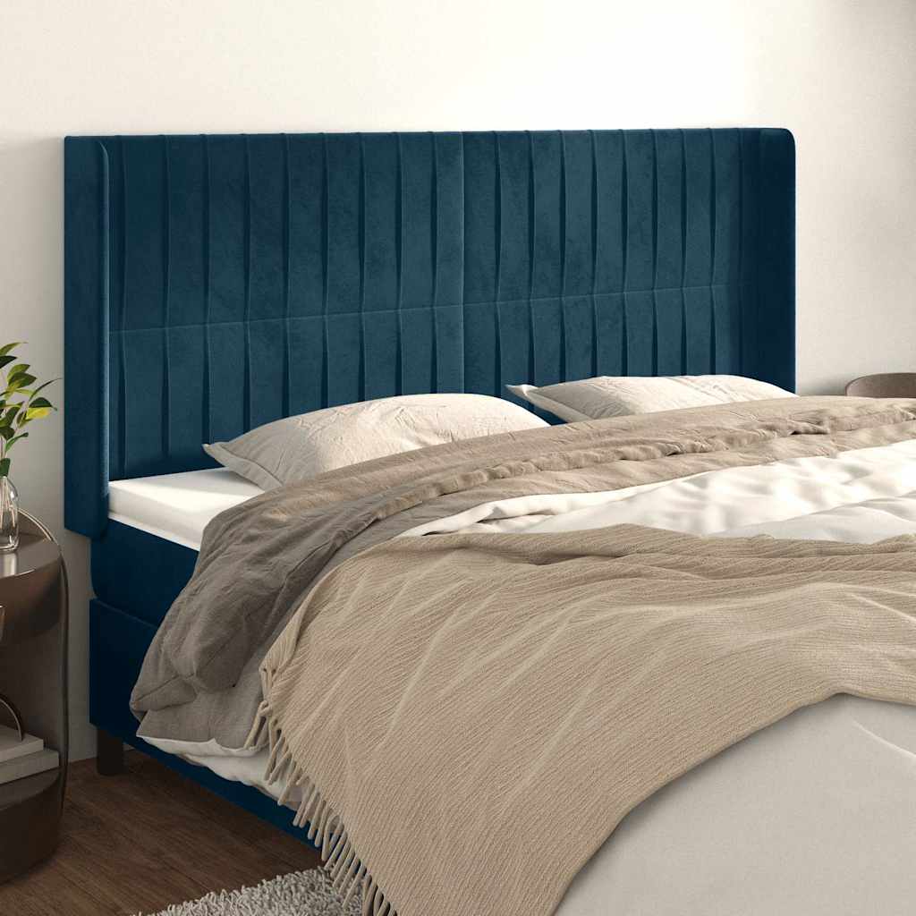 Vidaxl hoofdbord met randen 163x16x118 128 cm fluweel donkerblauw