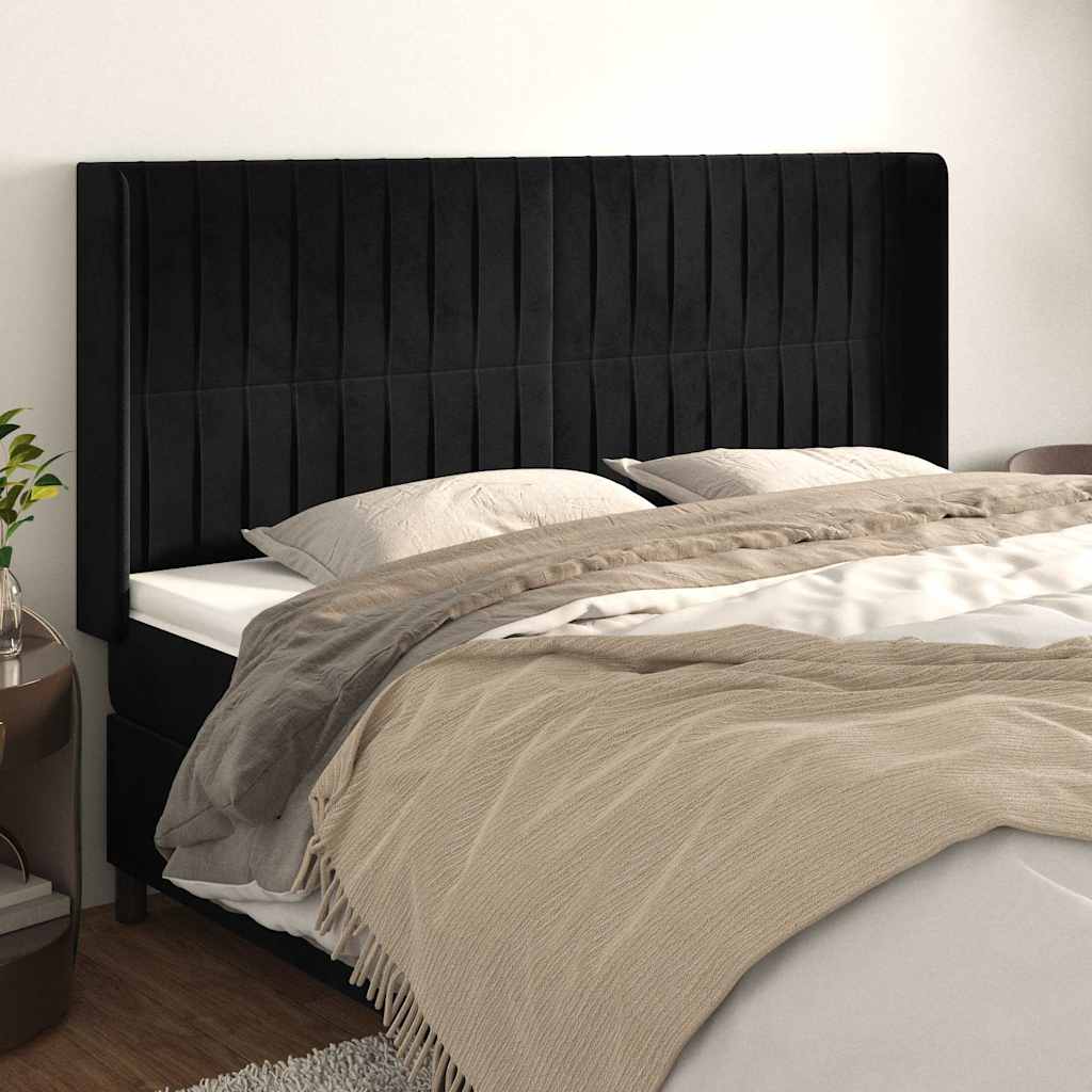 Vidaxl hoofdbord met randen 203x16x118 128 cm fluweel zwart