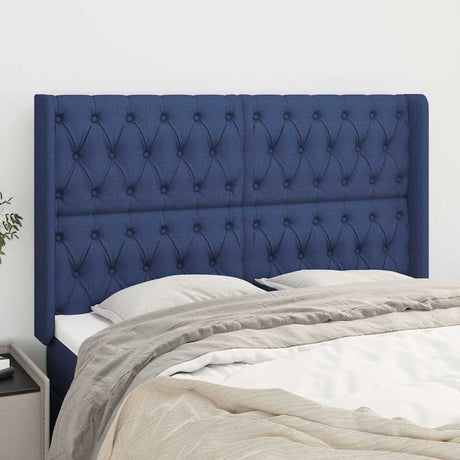 Vidaxl hoofdbord met randen 147x16x118 128 cm stof blauw
