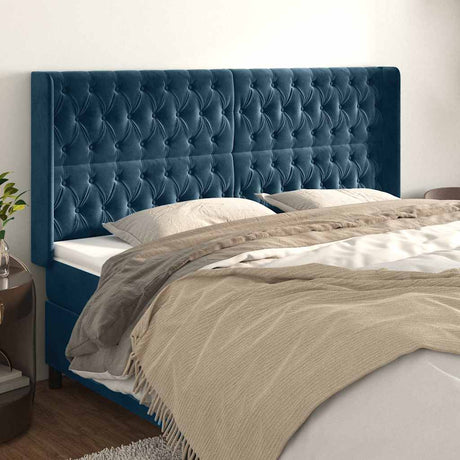 Vidaxl hoofdbord met randen 183x16x118 128 cm fluweel donkerblauw