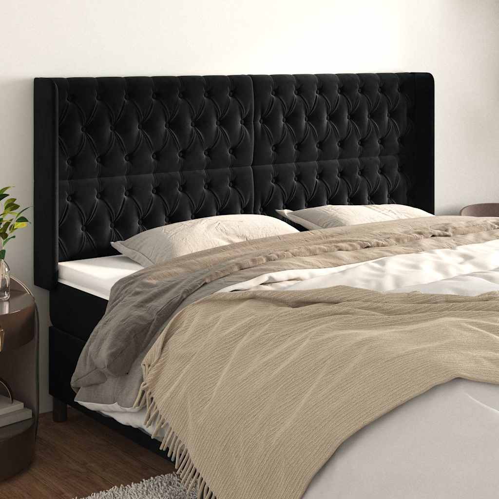 Vidaxl hoofdbord met randen 203x16x118 128 cm fluweel zwart