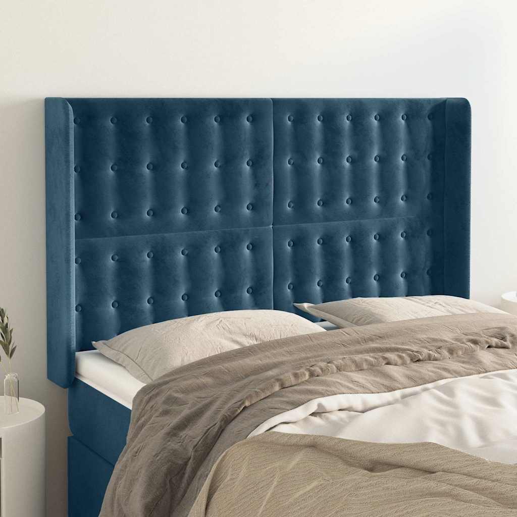 Vidaxl hoofdbord met randen 147x16x118 128 cm fluweel donkerblauw