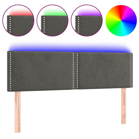 Vidaxl hoofdbord led 144x5x78 88 cm fluweel donkergrijs