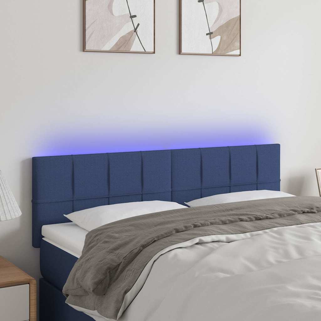 Vidaxl hoofdbord led 144x5x78 88 cm stof blauw