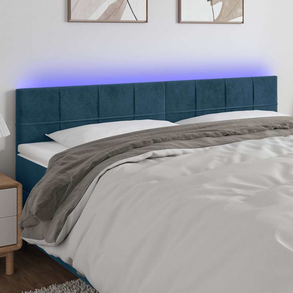 Vidaxl hoofdbord led 200x5x78 88 cm fluweel donkerblauw