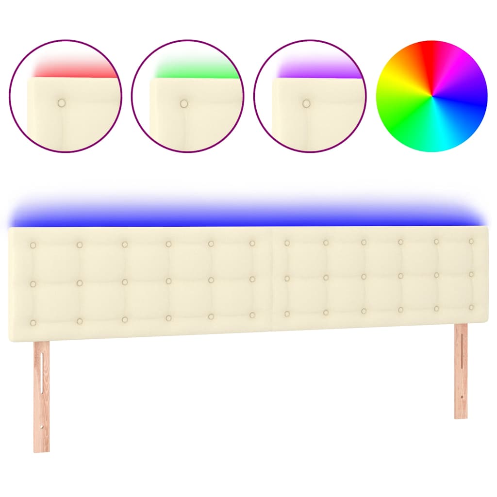 Vidaxl hoofdbord led 160x5x78 88 cm kunstleer crèmekleurig