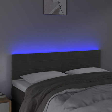 Vidaxl hoofdbord led 144x5x78 88 cm fluweel donkergrijs