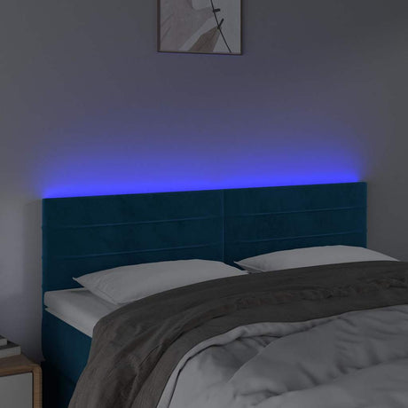 Vidaxl hoofdbord led 144x5x78 88 cm fluweel donkerblauw