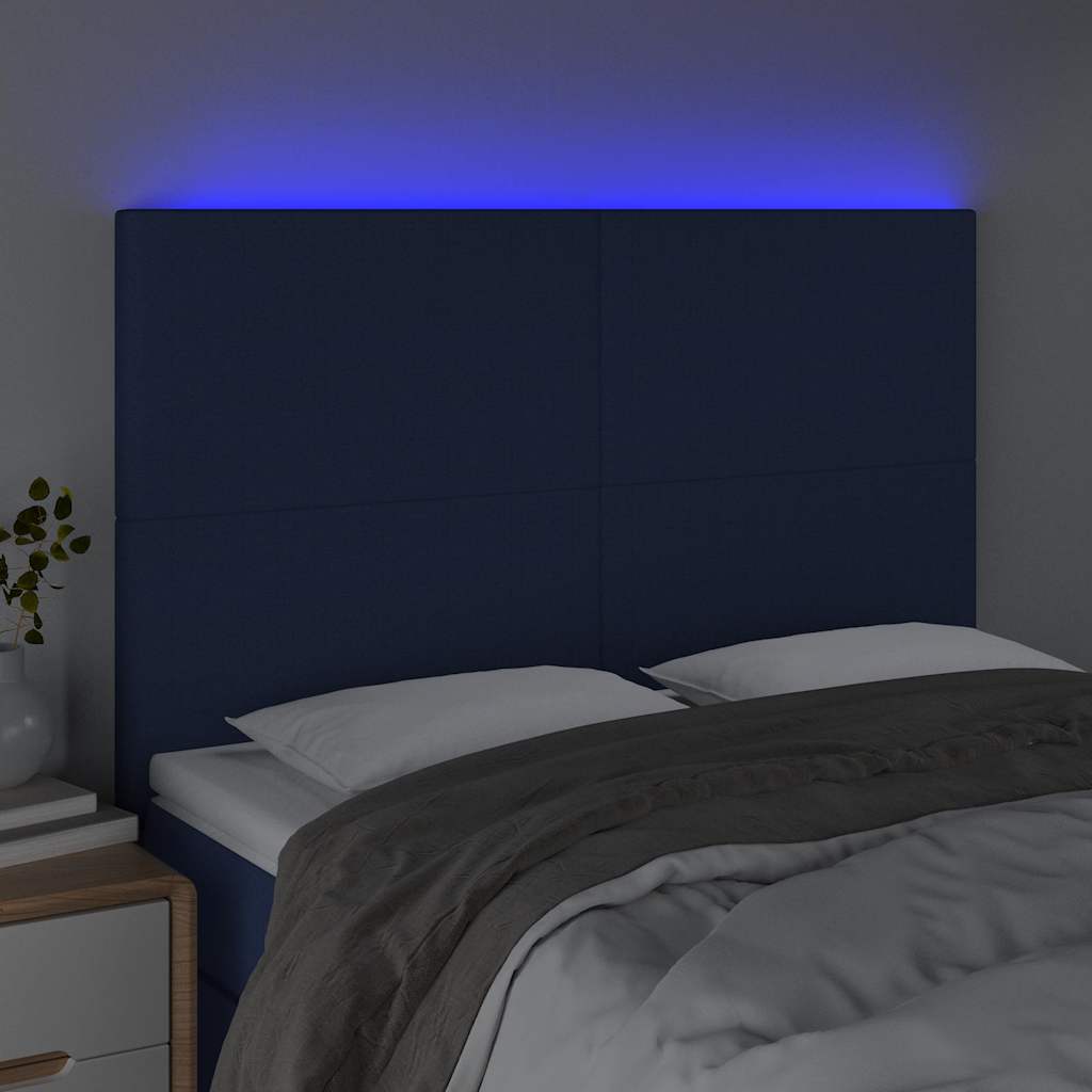 Vidaxl hoofdbord led 144x5x118 128 cm stof blauw