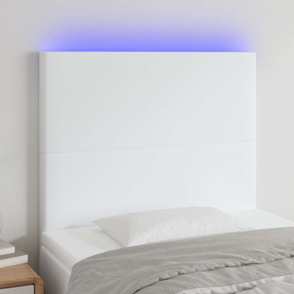 Vidaxl hoofdbord led 90x5x118 128 cm kunstleer wit