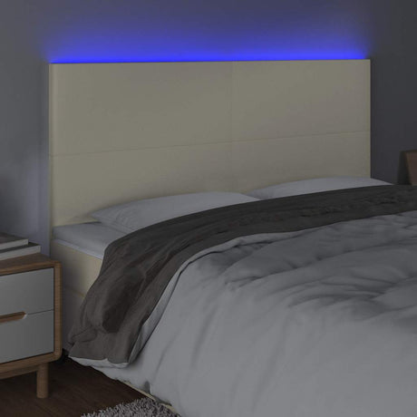 Vidaxl hoofdbord led 180x5x118 128 cm kunstleer crèmekleurig