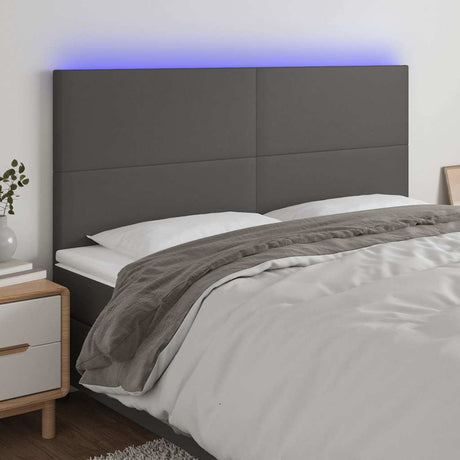 Vidaxl hoofdbord led 200x5x118 128 cm kunstleer grijs