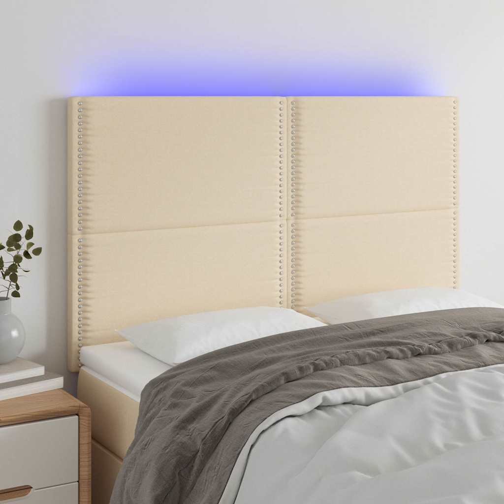 Vidaxl hoofdbord led 144x5x118 128 cm stof crèmekleurig