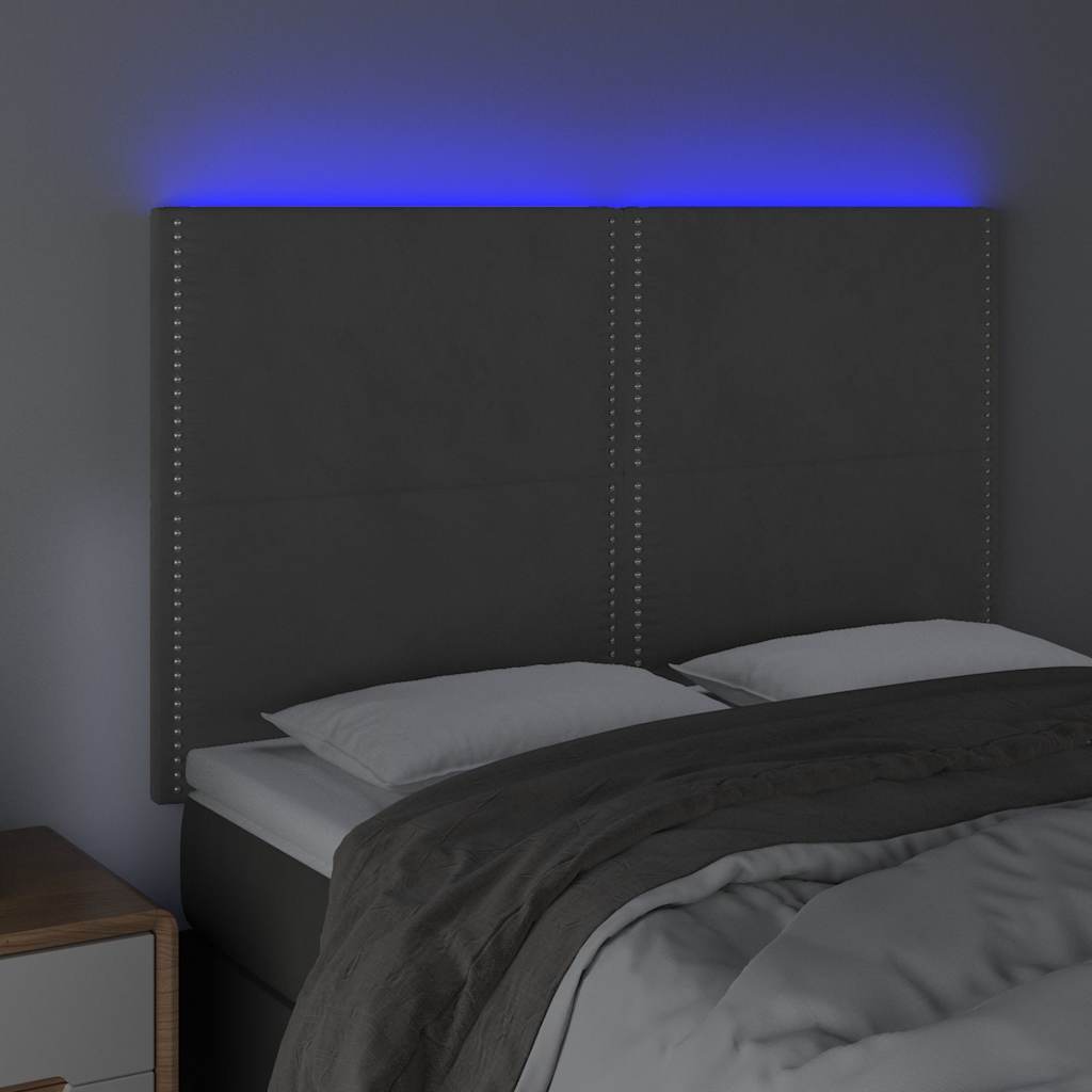 Vidaxl hoofdbord led 144x5x118 128 cm fluweel donkergrijs