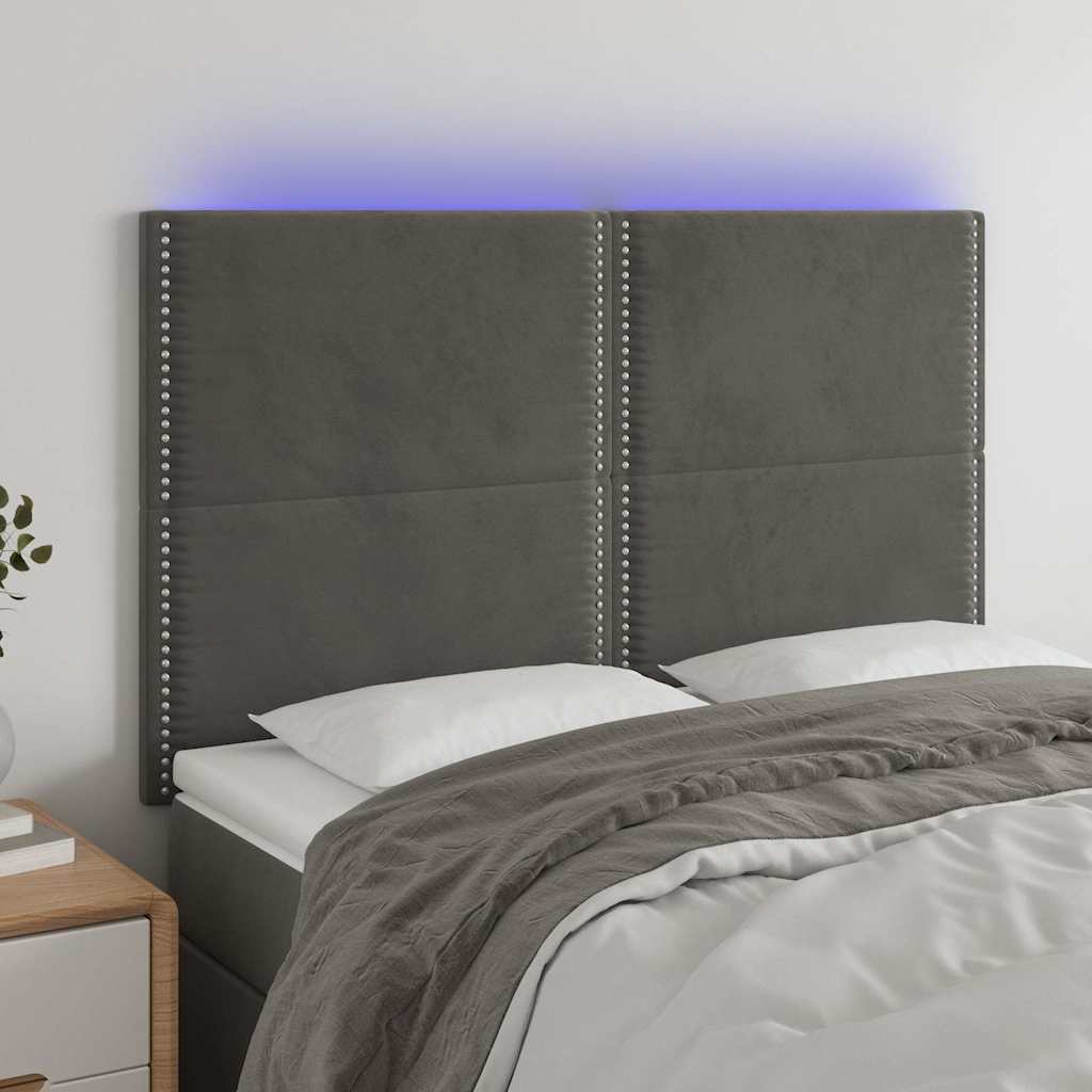 Vidaxl hoofdbord led 144x5x118 128 cm fluweel donkergrijs