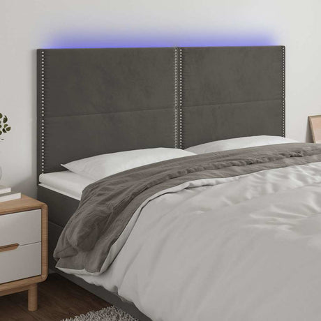 Vidaxl hoofdbord led 180x5x118 128 cm fluweel donkergrijs