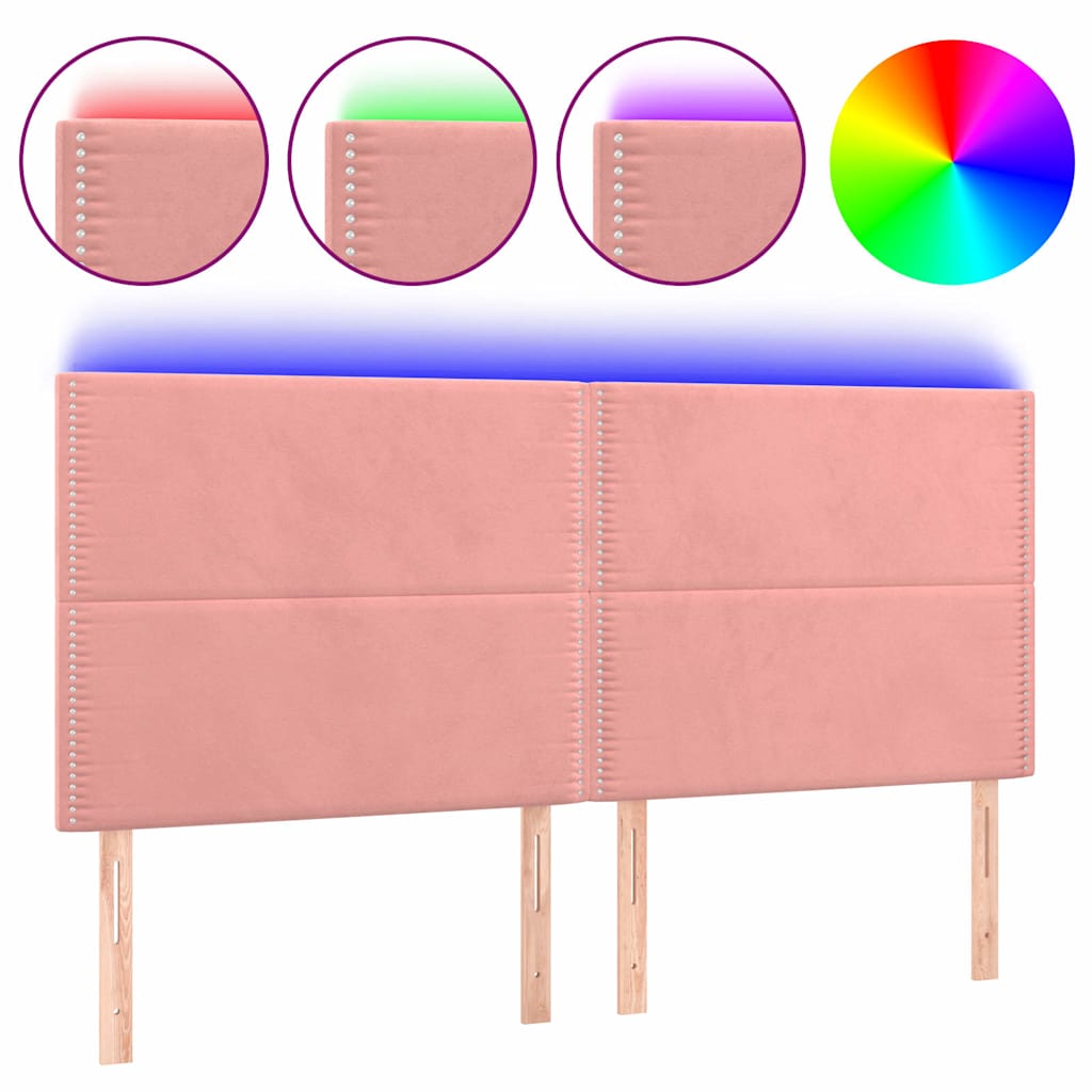 Vidaxl hoofdbord led 200x5x118 128 cm fluweel roze