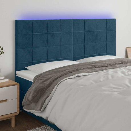 Vidaxl hoofdbord led 160x5x118 128 cm fluweel donkerblauw