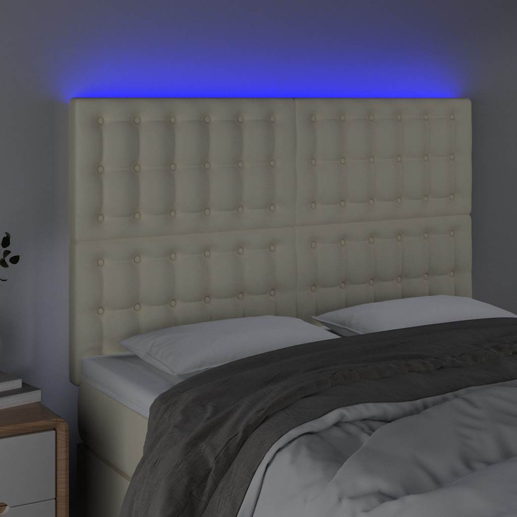 Vidaxl hoofdbord led 144x5x118 128 cm kunstleer crèmekleurig