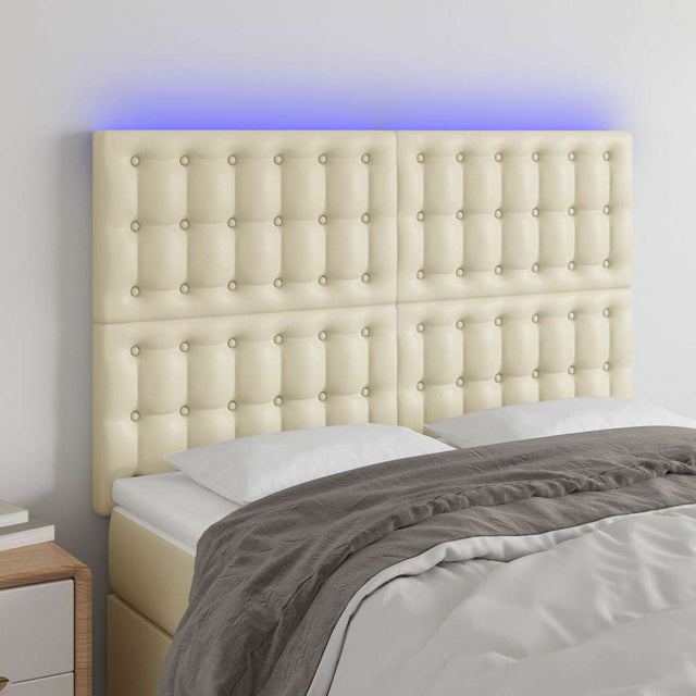 Vidaxl hoofdbord led 144x5x118 128 cm kunstleer crèmekleurig