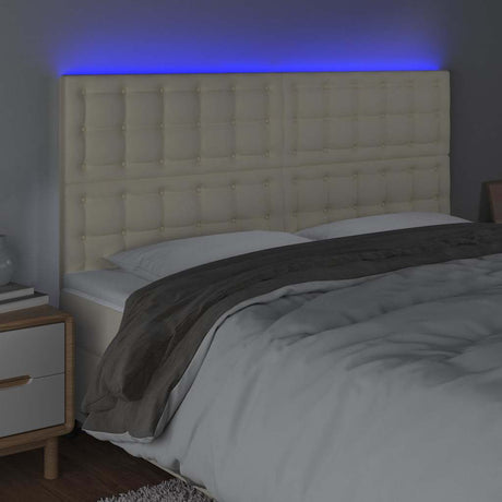 Vidaxl hoofdbord led 180x5x118 128 cm kunstleer crèmekleurig