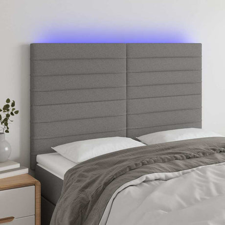 Vidaxl hoofdbord led 144x5x118 128 cm stof donkergrijs