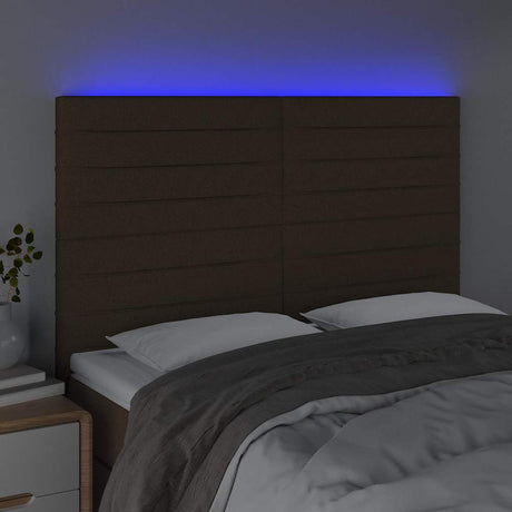 Vidaxl hoofdbord led 144x5x118 128 cm stof donkerbruin