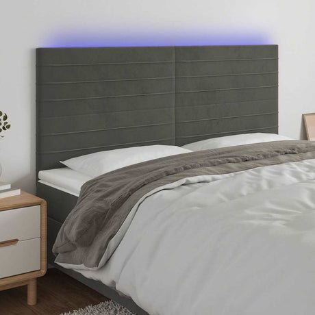 Vidaxl hoofdbord led 200x5x118 128 cm fluweel donkergrijs
