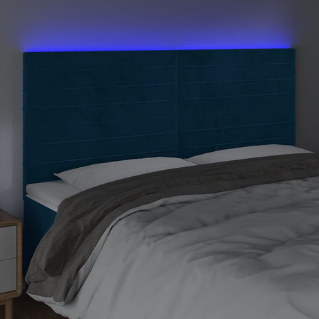 Vidaxl hoofdbord led 200x5x118 128 cm fluweel donkerblauw