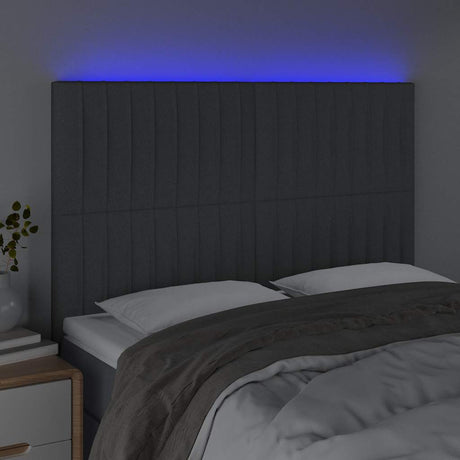 Vidaxl hoofdbord led 144x5x118 128 cm stof donkergrijs