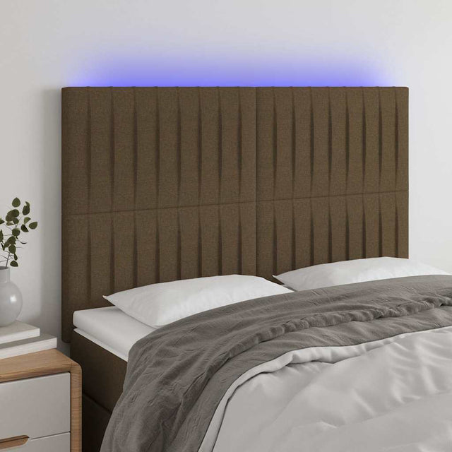 Vidaxl hoofdbord led 144x5x118 128 cm stof donkerbruin