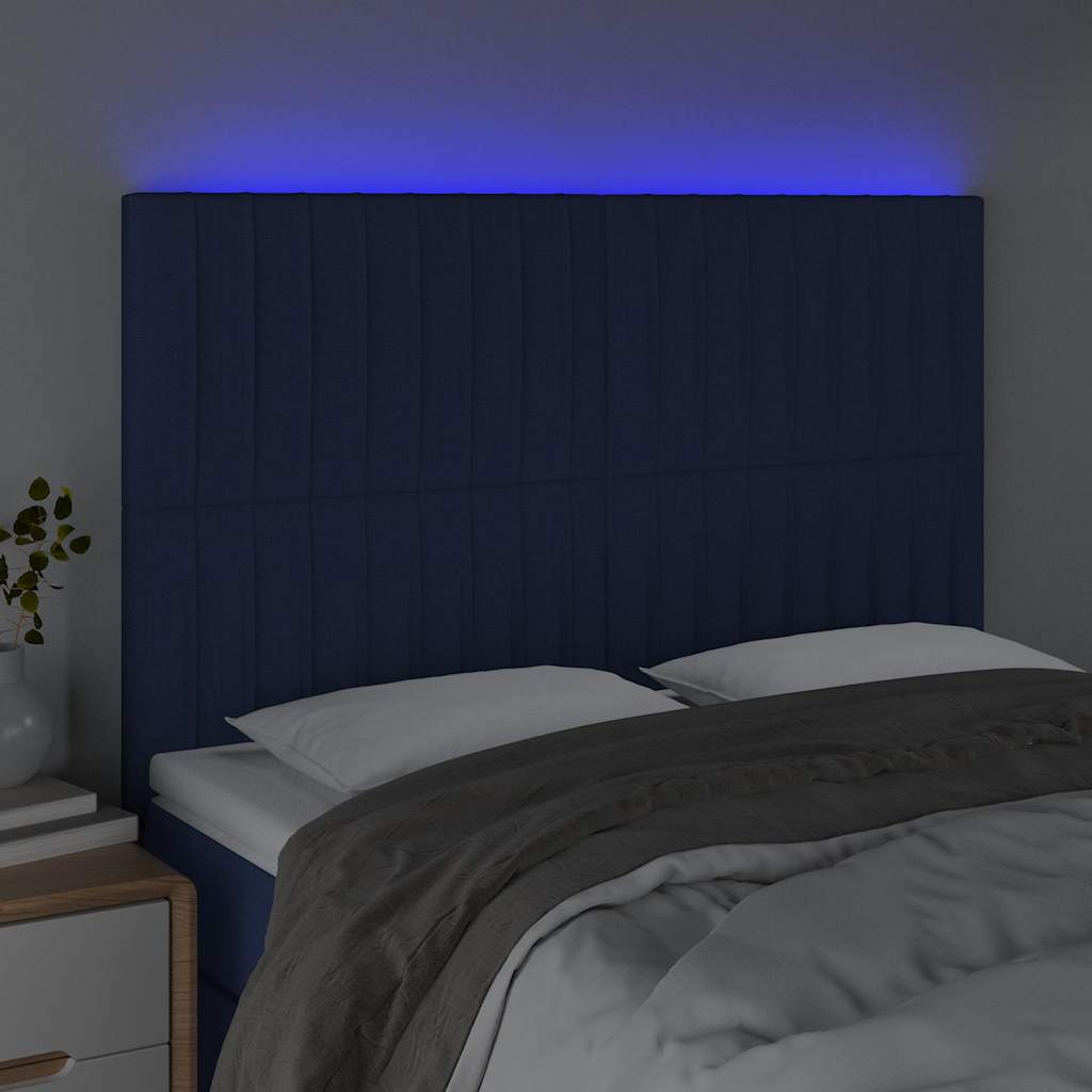 Vidaxl hoofdbord led 144x5x118 128 cm stof blauw