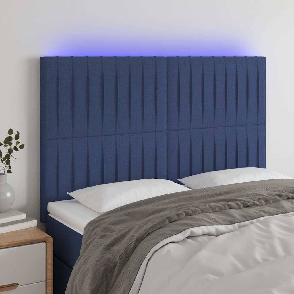 Vidaxl hoofdbord led 144x5x118 128 cm stof blauw