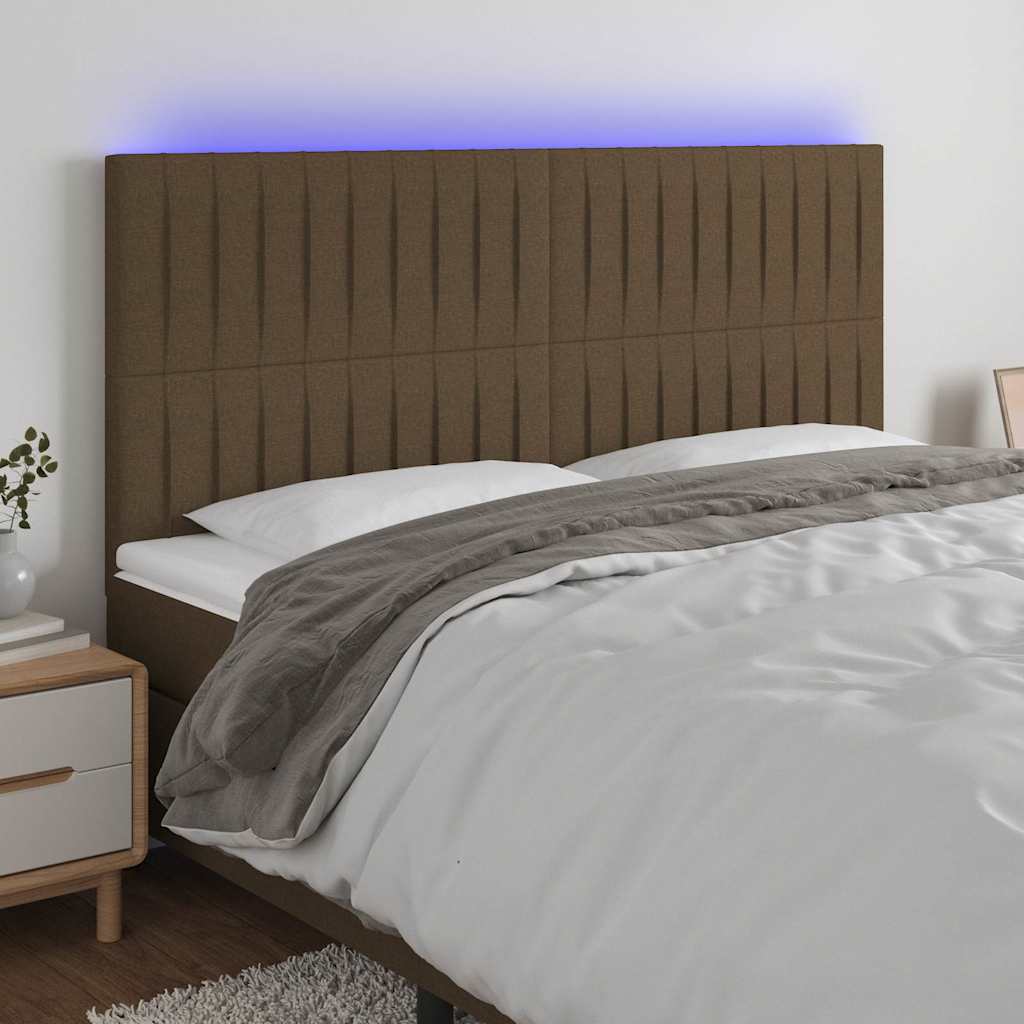 Vidaxl hoofdbord led 180x5x118 128 cm stof donkerbruin