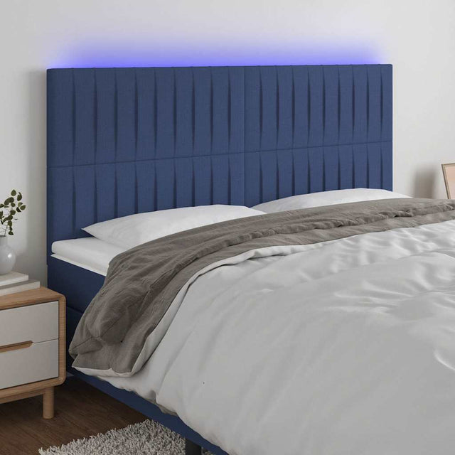 Vidaxl hoofdbord led 180x5x118 128 cm stof blauw
