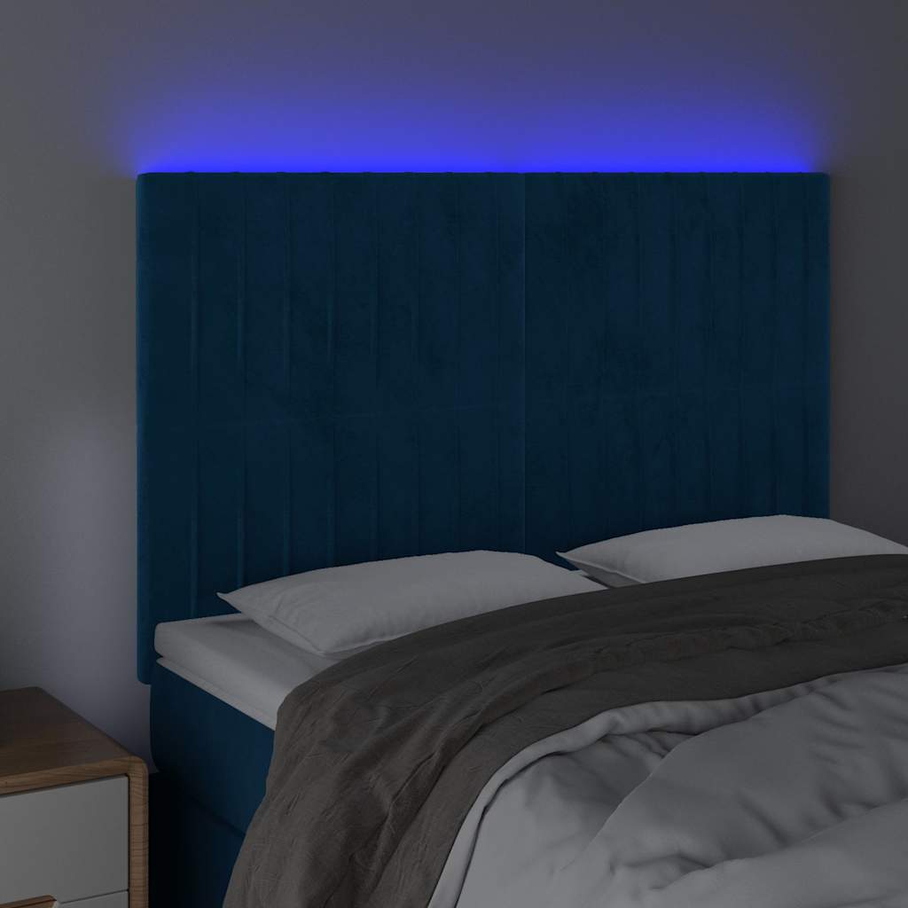 Vidaxl hoofdbord led 144x5x118 128 cm fluweel donkerblauw