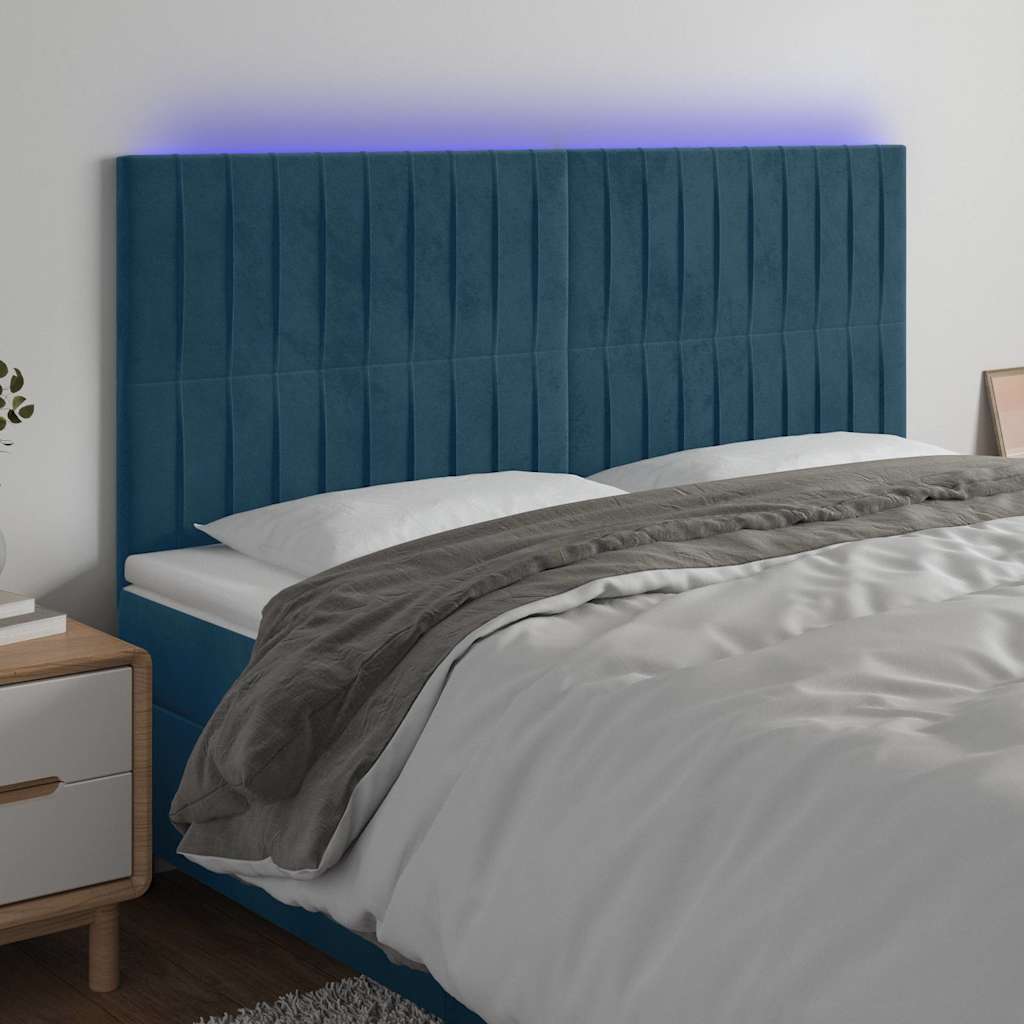 Vidaxl hoofdbord led 200x5x118 128 cm fluweel donkerblauw