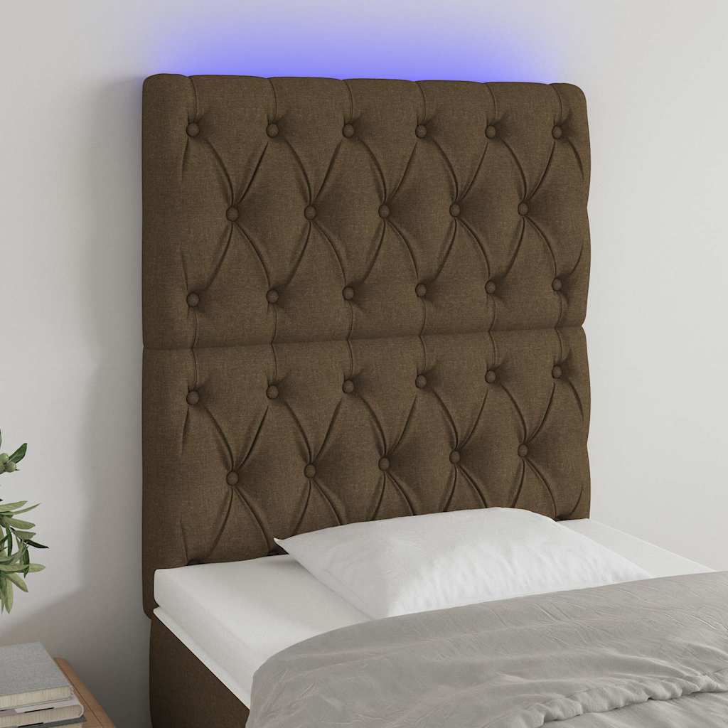 Vidaxl hoofdbord led 80x7x118 128 cm stof donkerbruin